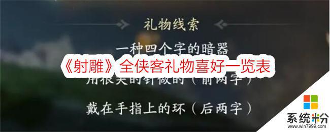 射雕英雄傳俠客禮物喜好一覽表